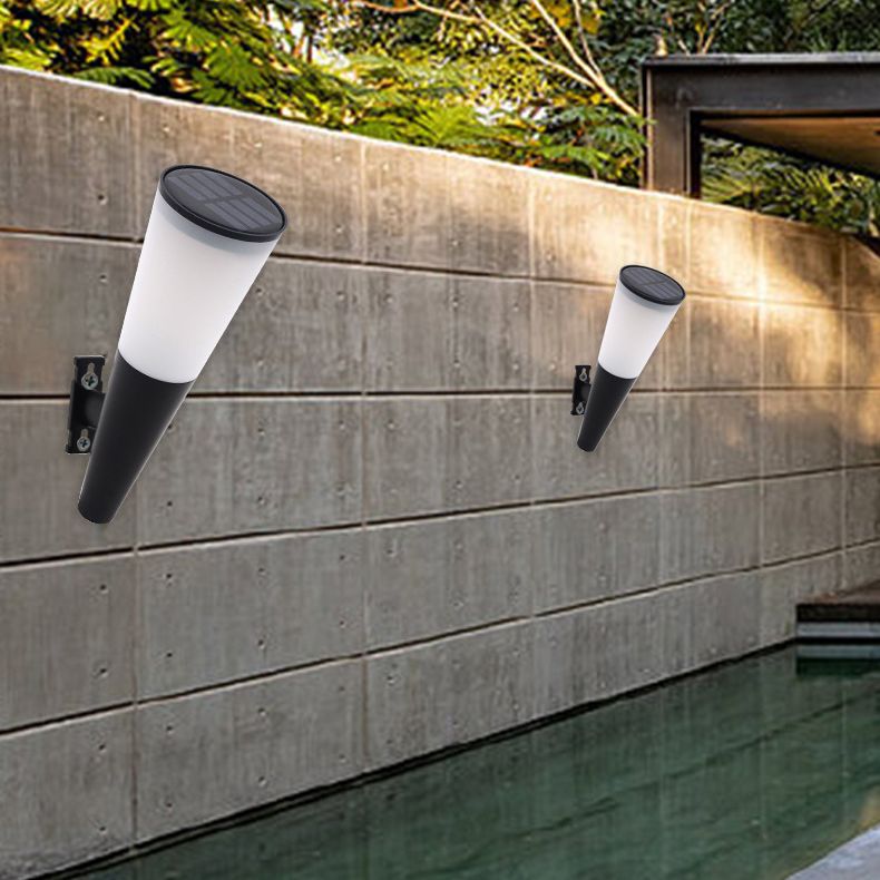 Conical Outdoor Solar Wall Sconce Plastic Nordic LED Wall Light Fixture in Black