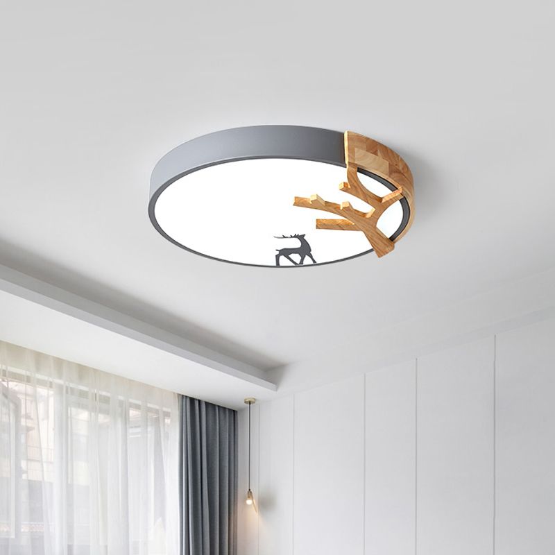 Illuminazione da incasso a tamburo in acrilico Lampada da soffitto contemporanea a LED verde/bianco/grigio con decorazione di cervi