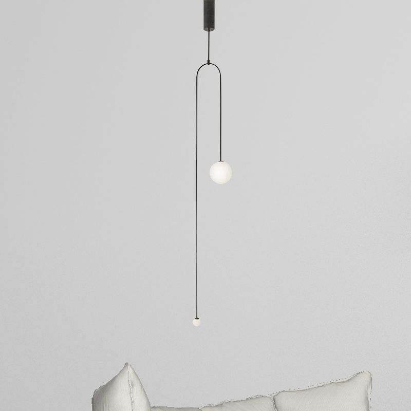 2 Lights Living Room Pendant Light with Global Glass Shade Modern Style Black Suspension Lamp, 48"/64" Length