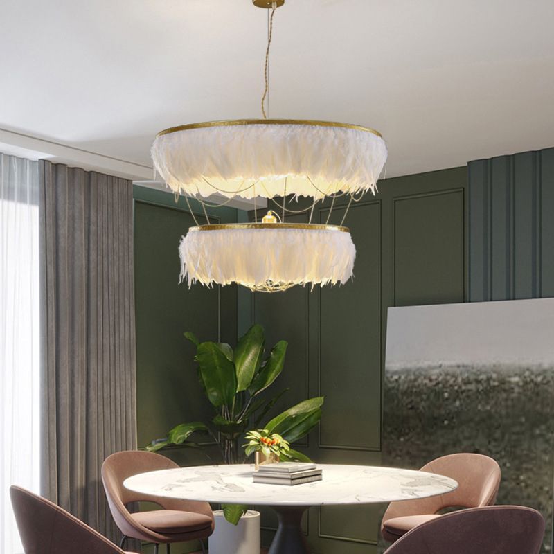 Hand-Woven Chandelier Minimalist Feather Shade Bedroom Living Room Pendant Lighting