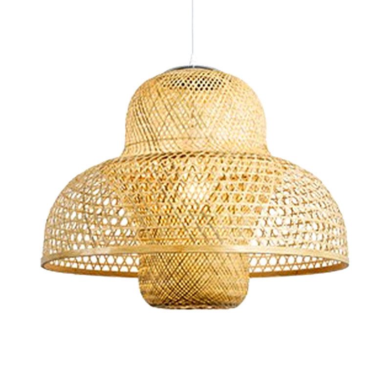 Criss Cross Weaving Hanging Lamp Chinese Bamboo 1 Bulb Tearoom Pendant Light Kit in Wood