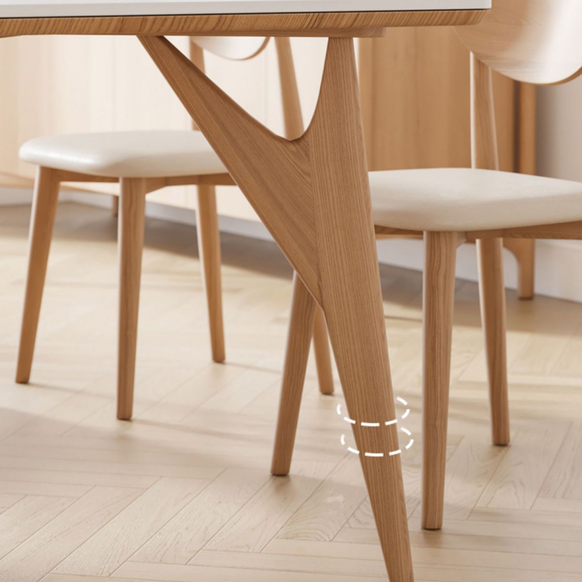 Modern Rectangular White Stone Top Dining Table with 4 Ash Legs