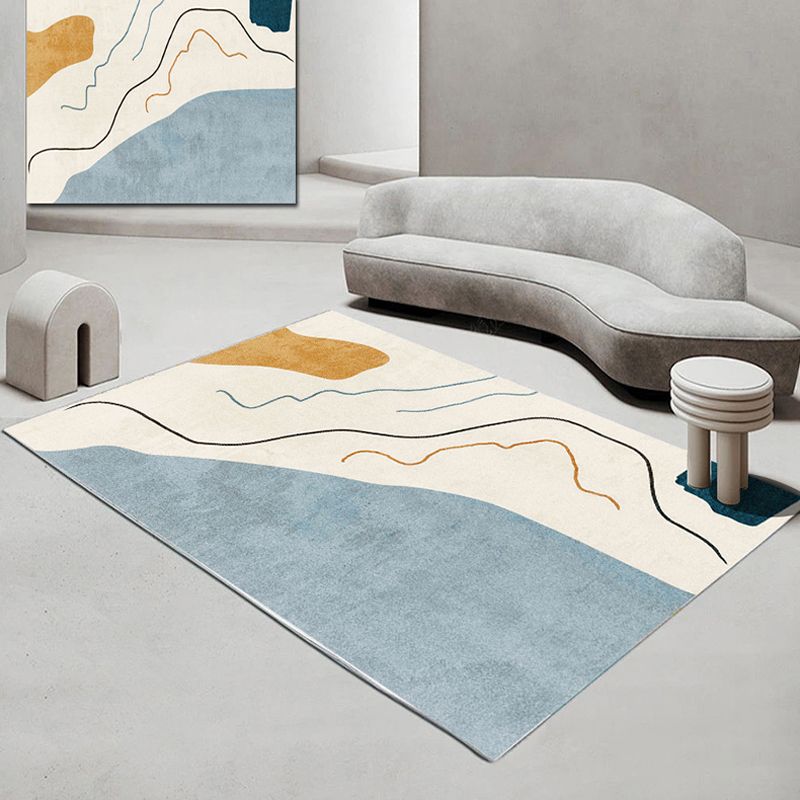 Fancy Casual Rug Polyester Colorblock Rug Pet Friendly Anti-Slip Backing Washable Area Rug for Living Room