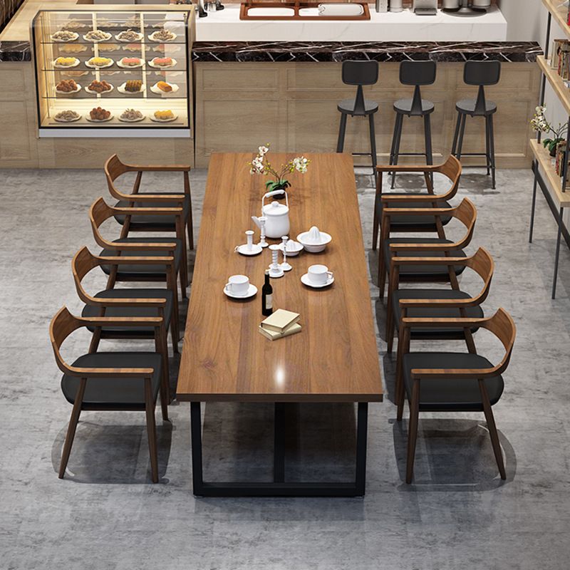 Metal Industrial Rectangle Table Pine Wood Top Indoor Table with Trestle