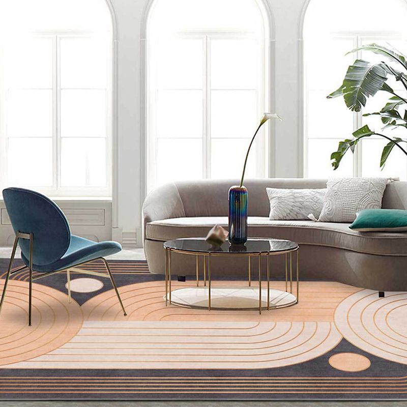 Orange and Grey Novelty Rug Polyester Swirl Stripe Pattern Rug Washable Non-Slip Backing Carpet for Living Room
