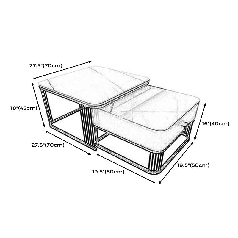 Square Slate Top Coffee Table with Drawers Frame Base 2 Nestling Cocktail Table