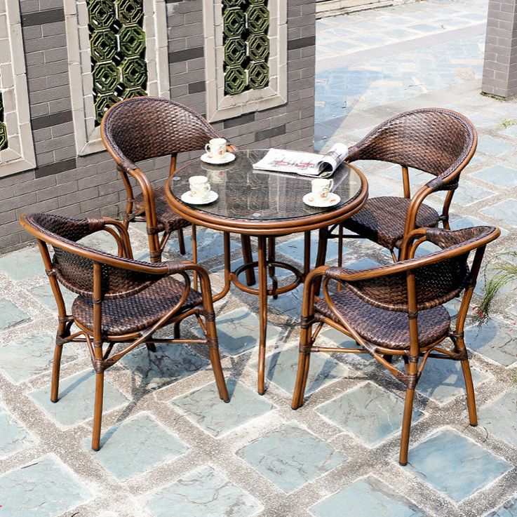 Modern Glass Top Dining Table Set 1/5/7 Pcs Brown Dining Set