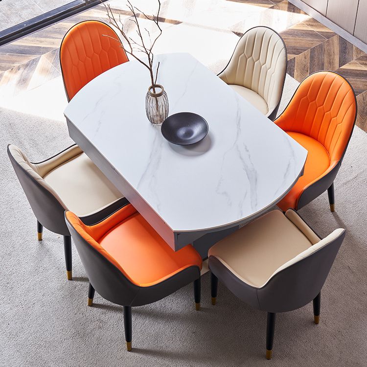 Round Sintered Stone Dining Table Modern Extendable Furniture with Steel Base