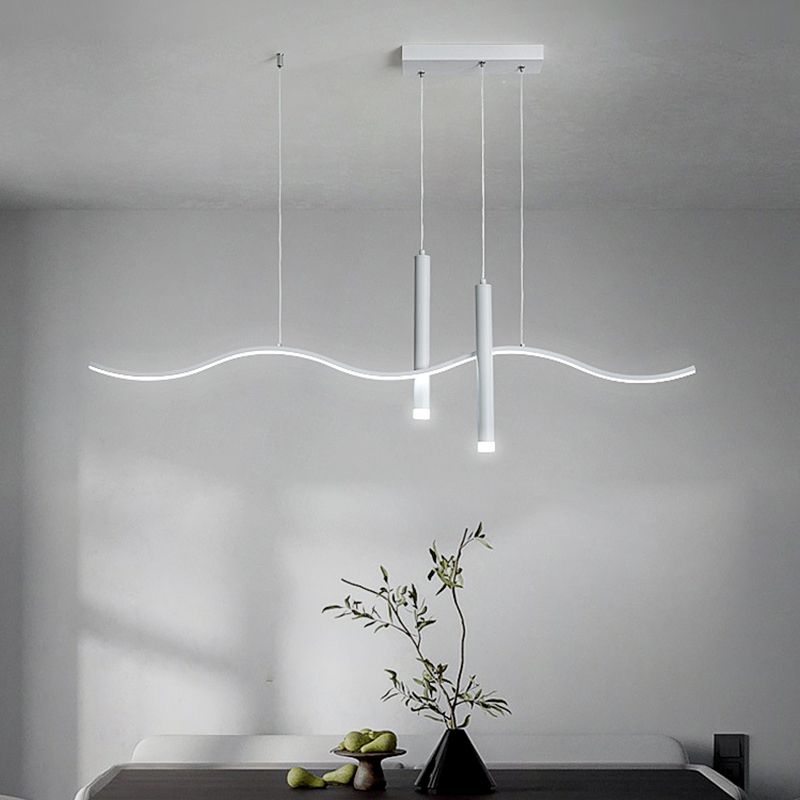 3-Light Modern Style White LED Statement Linear Kitchen Island Light