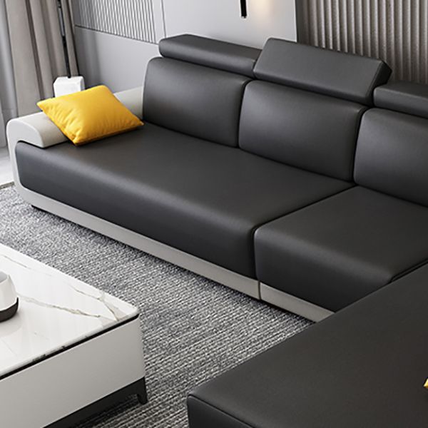 Contemporary Faux Leather Sectional Sofa Pillow Top Arm Cushions Seating for Living Room