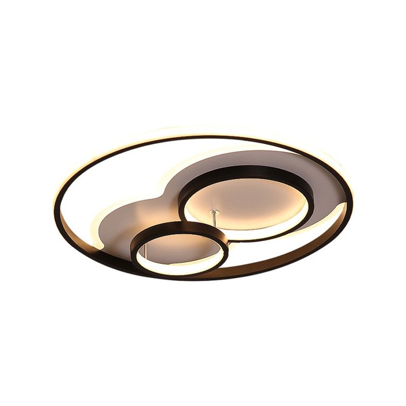 Multi-Ring Acrylic Ceiling Mount Lamp Modernism Black LED Flush Mount Recessed Lighting in Warm/White Light, 16"/19.5" Width