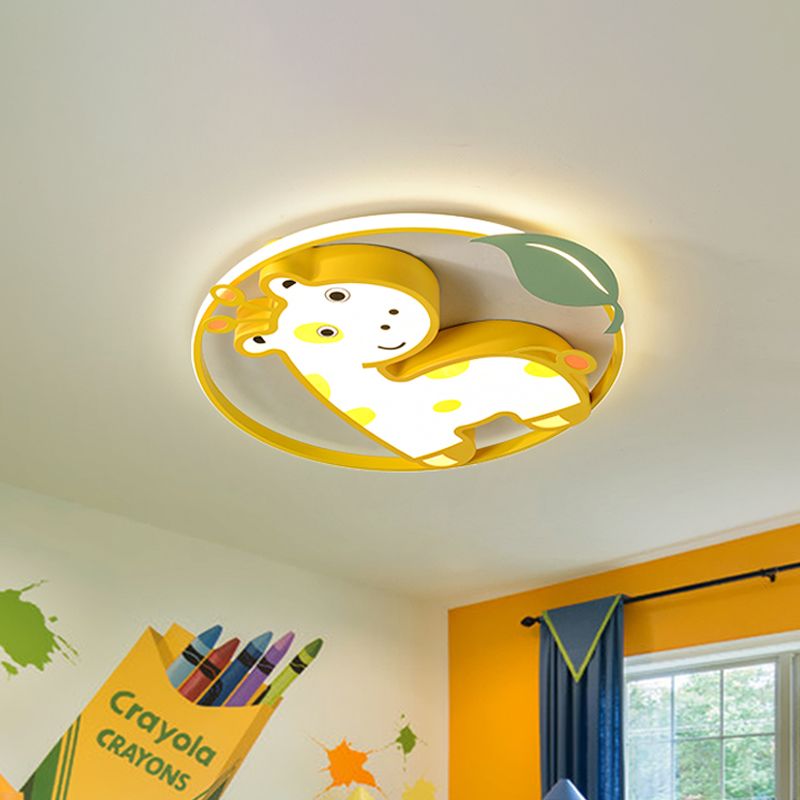 Dessin animé girafe/licorne plafonnier fer enfants chambre LED encastré luminaire en rose/jaune/bleu