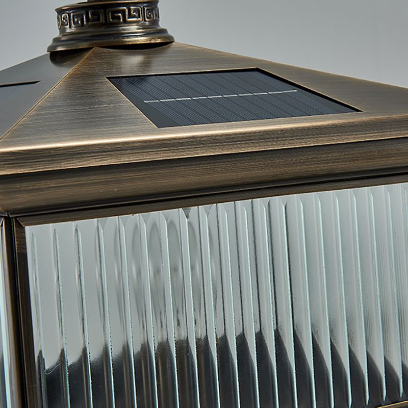 Rectangle Shape Metal Outdoor Light Modern Style 1 Light Solar Pillar Lights in Bronze