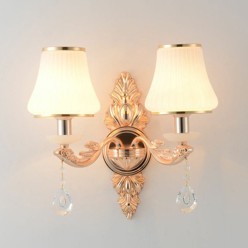 Uitlopende witte glazen wandlamp Minimalistische woonkamer SCONCE Licht met traankristal