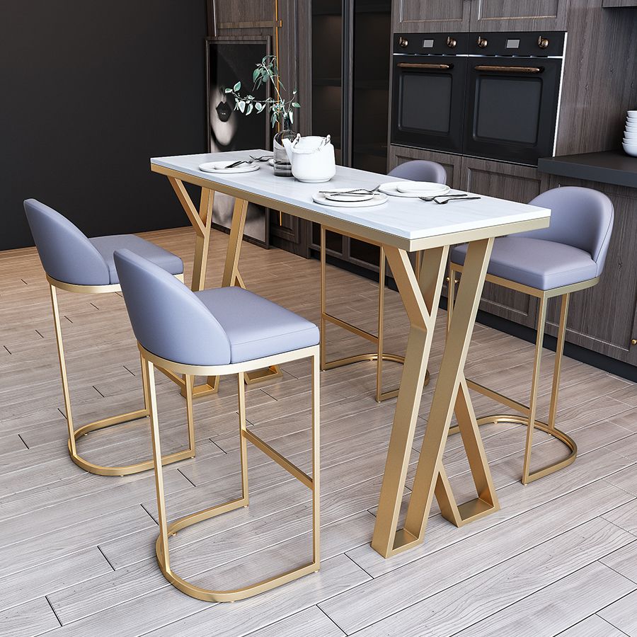 White Glam Style Bar Table in Faux Marble and Metal Bar Table for Dining Room