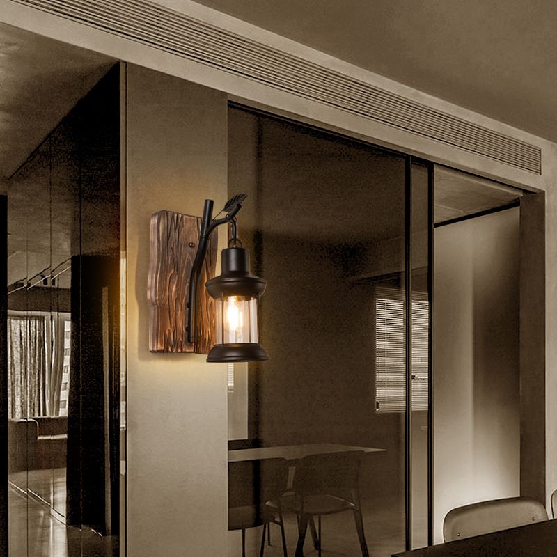 Creative Branch Modeling Wall Light Transparent Glass Shade Industrial Style Retro Wall Sconce in Black