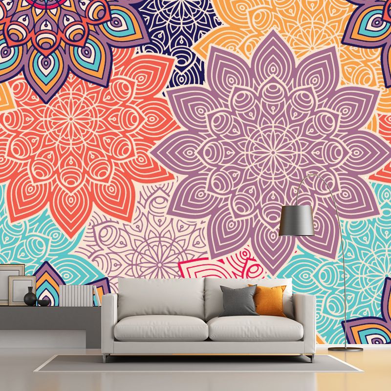 Bohemian Sunflower Print Murals Wallpaper Multicolored Living Room Wall Covering, Optional Size