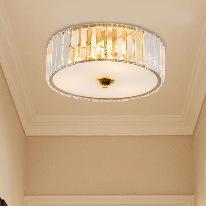 Plafonnier LED pour chambre à coucher, avec abat-jour en cristal, plafonnier moderniste doré, 12/19 pouces de diamètre