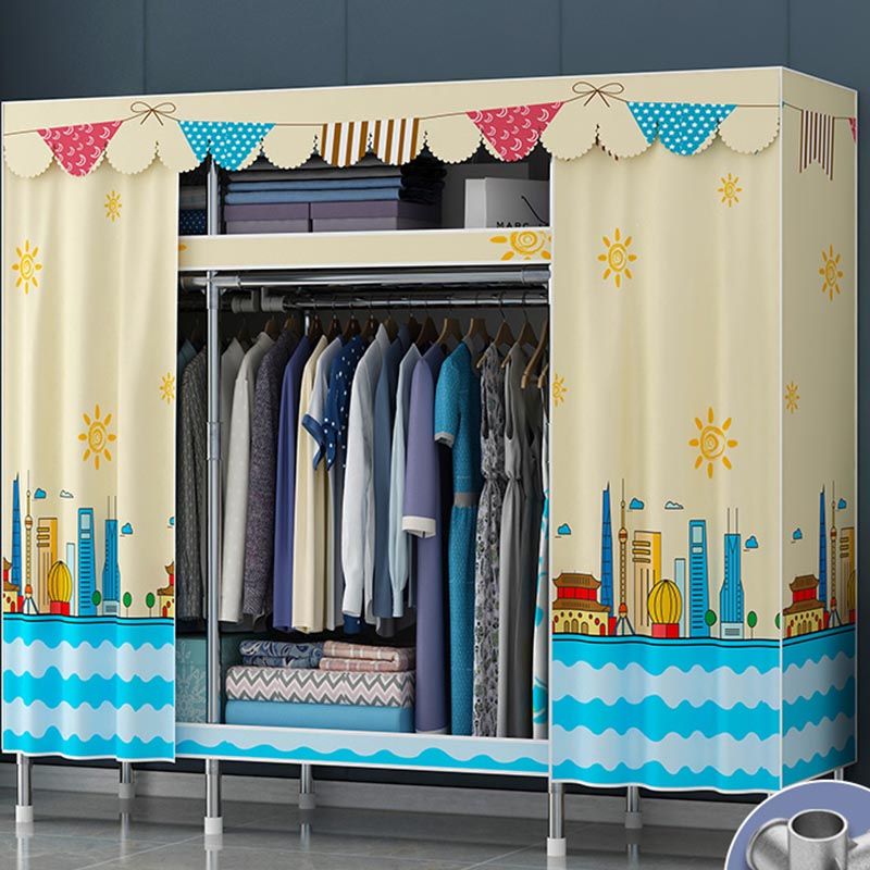 Contemporary Style Wardrobe Steel Cloth Rod Included Wardrobe Closet with Door