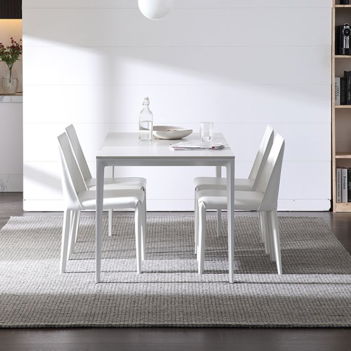 Contemporary Sintered Stone Top White Dining Table Rectangle Shape Dining Table with 4 Legs Base