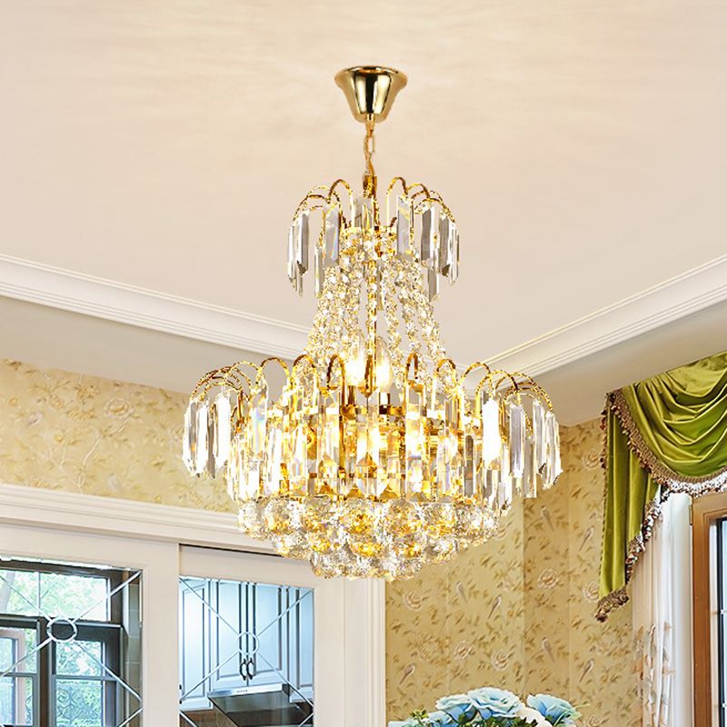 Goud 6 lichten kroonluchter verlichting armatuur eigentijdse kristal fluit conische slingerslicht