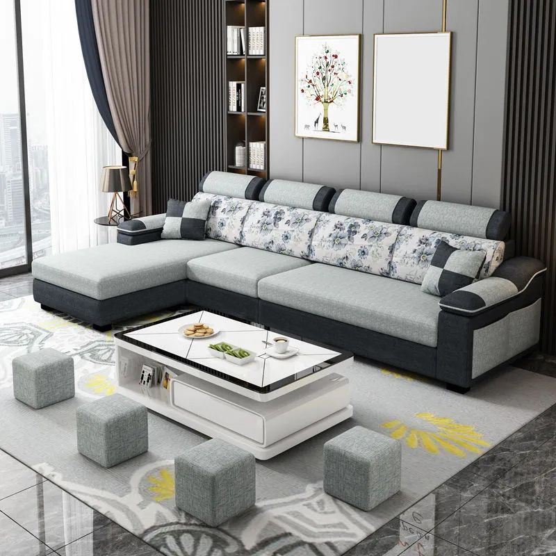 Modern Linen Sectional Sofa Pillow Top Arm Sectional for Living Room