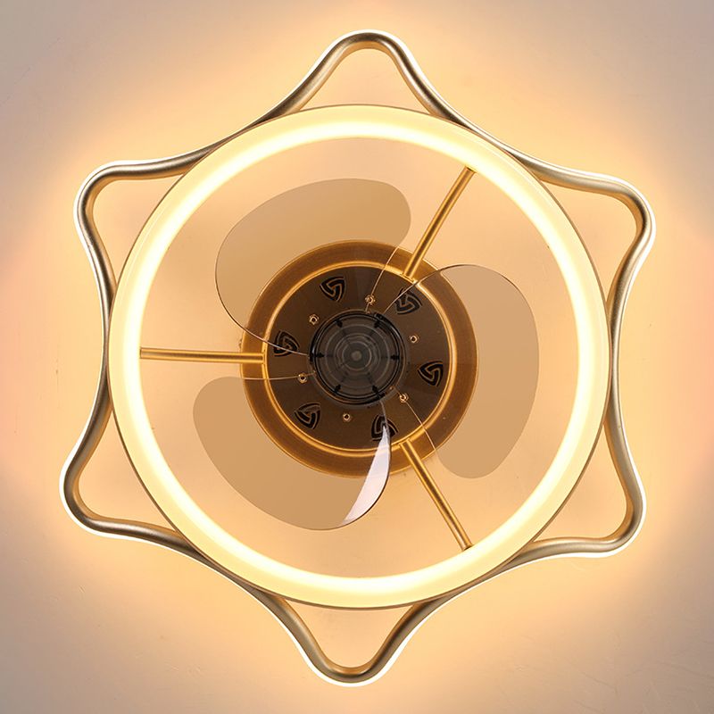 Goldene Finish Rundlüfter Lampe Einfachheit Metall LED Semi Flush-Mount Lighting für Schlafzimmer