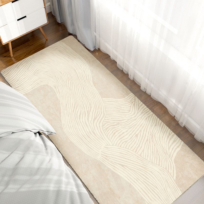 Apricot Tone Modern Area Carpet Polyester Stripe Printing Indoor Rug Anti-Slip Backing Carpet for Living Room