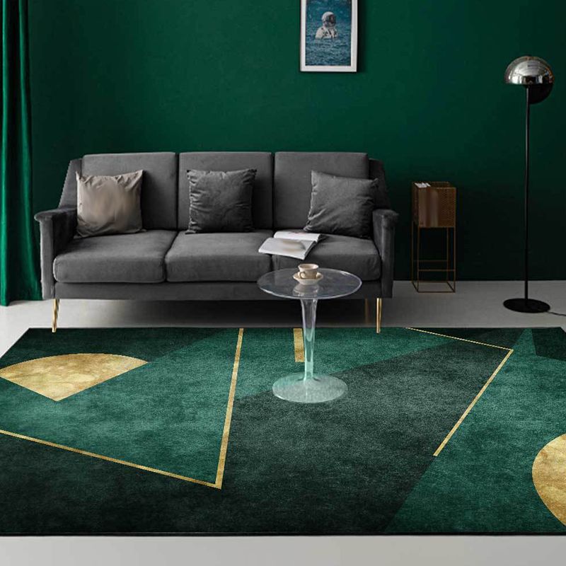Nordic Geometric Pattern Rug Green Polyester Rug Machine Washable Non-Slip Area Rug for Bedroom