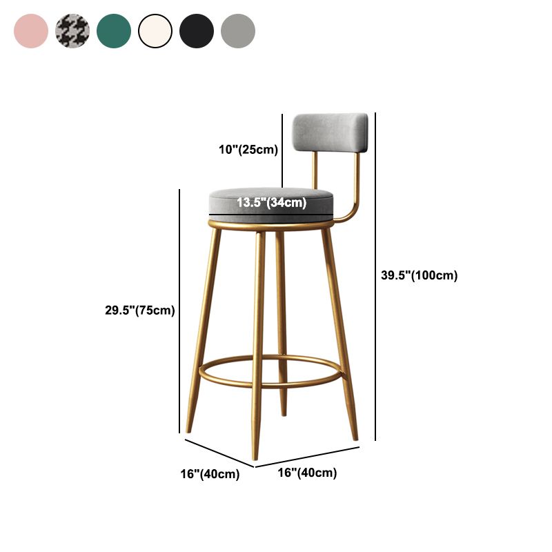 Nordic Backrest Armless Counter Stool Iron Cafe Bar Stool with Cushion and Pedal