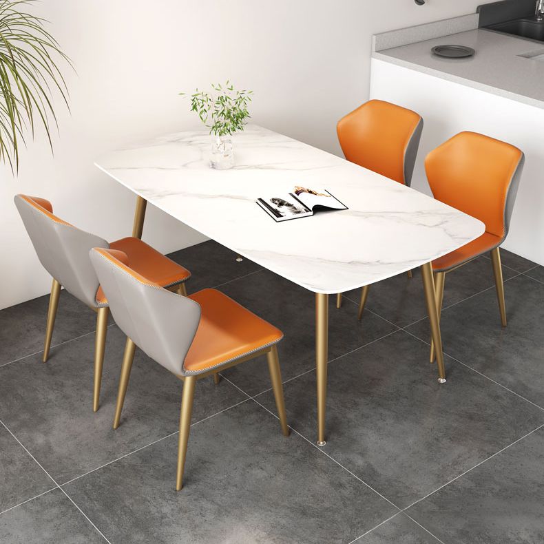 Glam Rectangle Dining Table Set 1/3/4/5 Pieces Dinette Set with White Sintered Stone Top