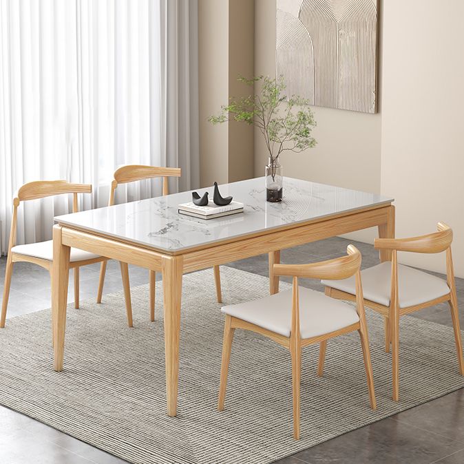 Rectangle Stone Dining Table Mid-Century Table with Natural Finish Legs