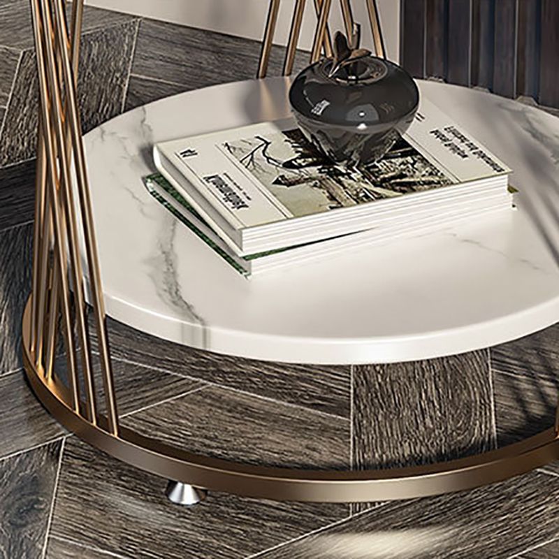 Modernistic Marble Frame with Shelf Round Double Tier Living Room End Table