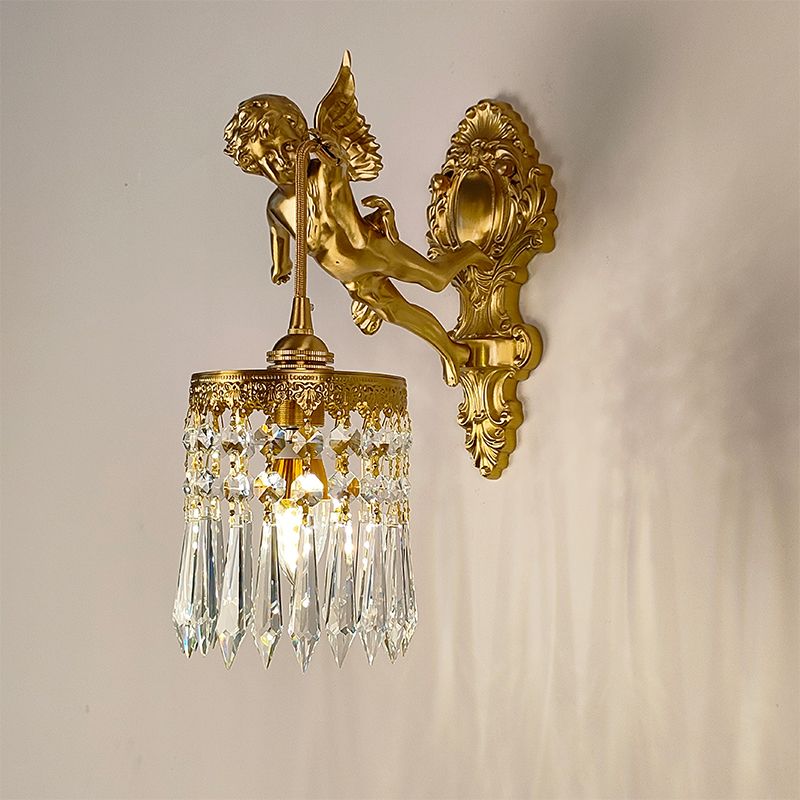 Modern Style Wall Lamp Crystal 1 Light Sconces in Gold for Bedroom
