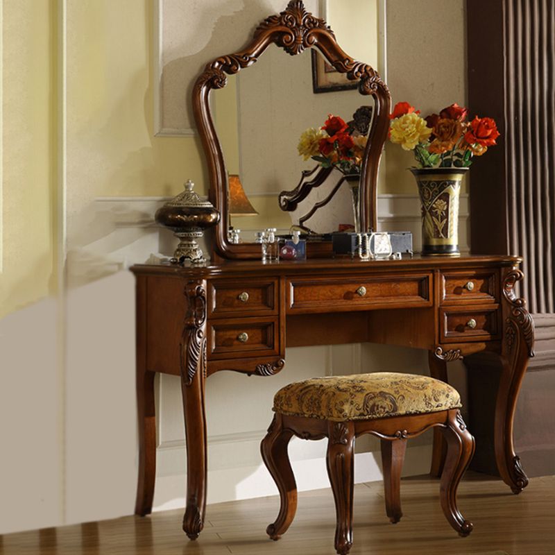 Traditional Bedroom Makeup Vanity Desk Table Solid Wood Vanity Dressing Table with Drawer
