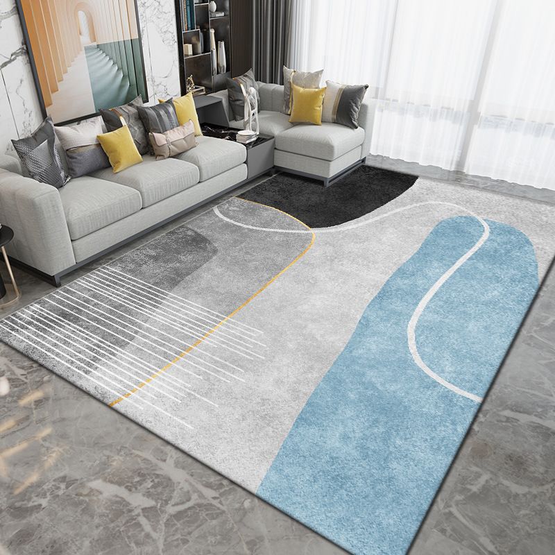 Gray Modern Rug Polyester Abstract Graphic Rug Washable Rug for Sitting Room