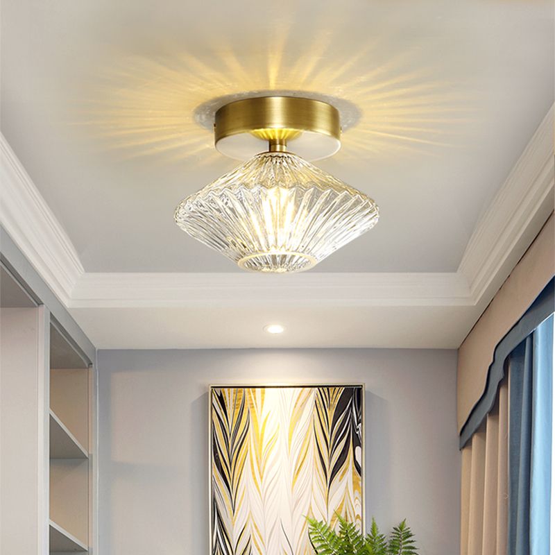Diamond Bedroom Semi Flush Monte Clear Prismático 1 Cabeza Modernista Flush Lights en oro