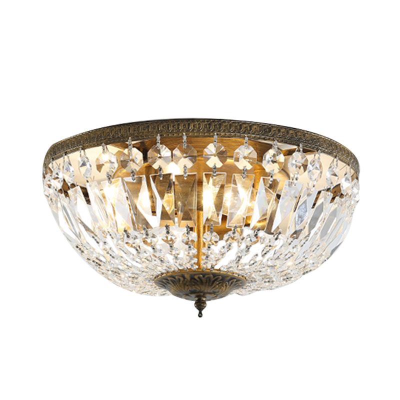 Lámpara de techo de montaje empotrado de cristal tipo cúpula, lámpara empotrada Glam en acabado de bronce antiguo