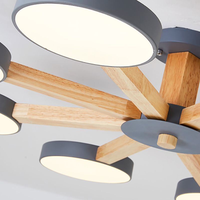 Nordic Round Ceiling Light Wood Multi Light LED Flush Mount Light for Living Room