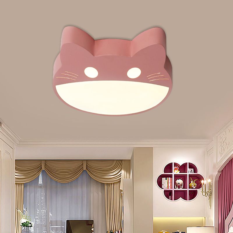 Cat Shaped Flushmount Ceiling Fixture Contemporary Acrylic Green/Yellow/Pink LED Flush Light for Bedroom