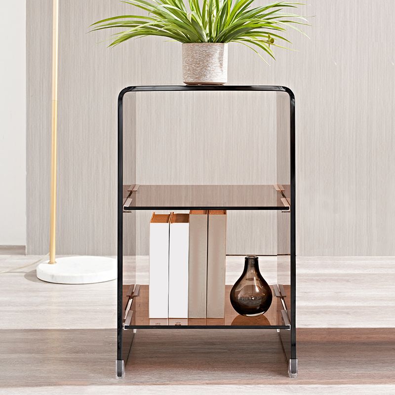 Modern Glass Corner Table Square Brown Side End Table for Living Room