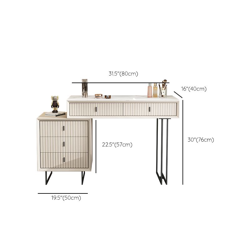 Contemporary Stone White Vanity Desk 5-Drawers Vanity Dressing Table