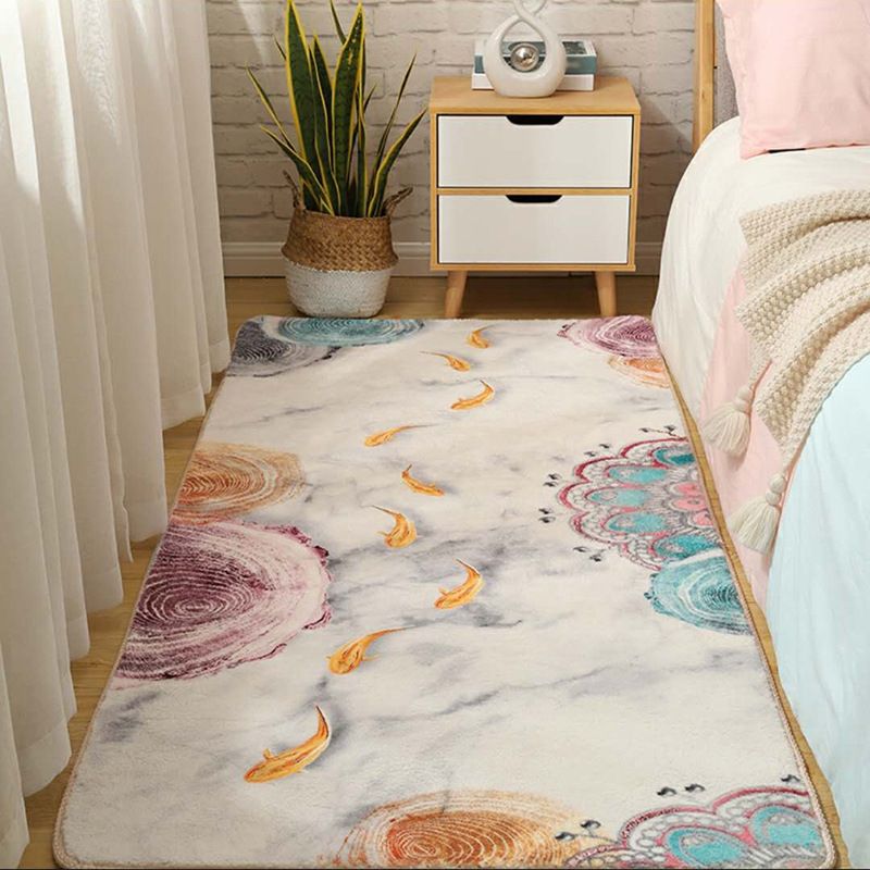 White Fish Area Carpet Polyester Modern Carpet Washable Carpet for Drawing Room