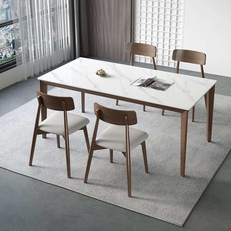 Rectangle Medieval Modern Dining Table Sintered Stone Table with 4 Wood Legs