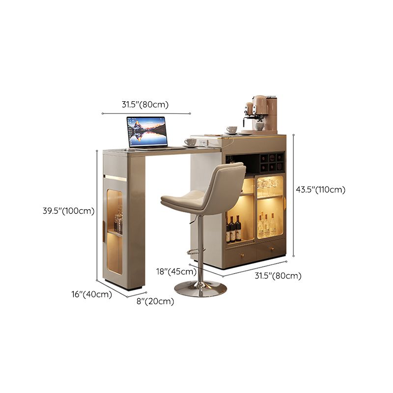 Contemporary Stone Top Bar Table with Manufactured Wood Storage Base