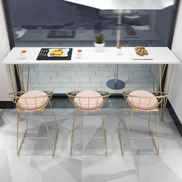 White Rectangle Pub Table Faux Marble Bar Height Cocktail Table with Metal Base