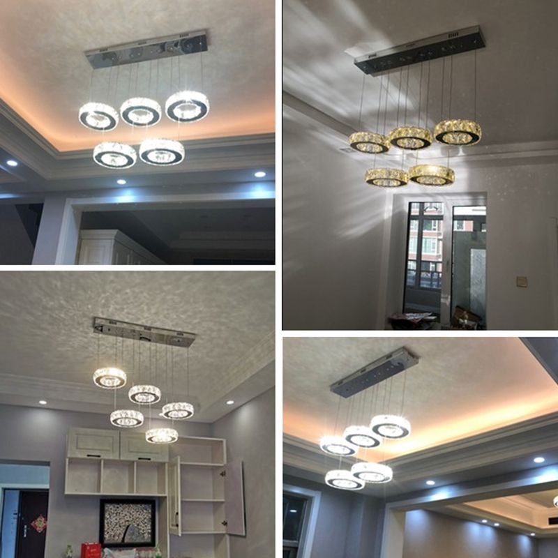 Circle Shaped Faceted Crystal Hanging Light Simplicity Stainless-Steel LED Multi Light Pendant