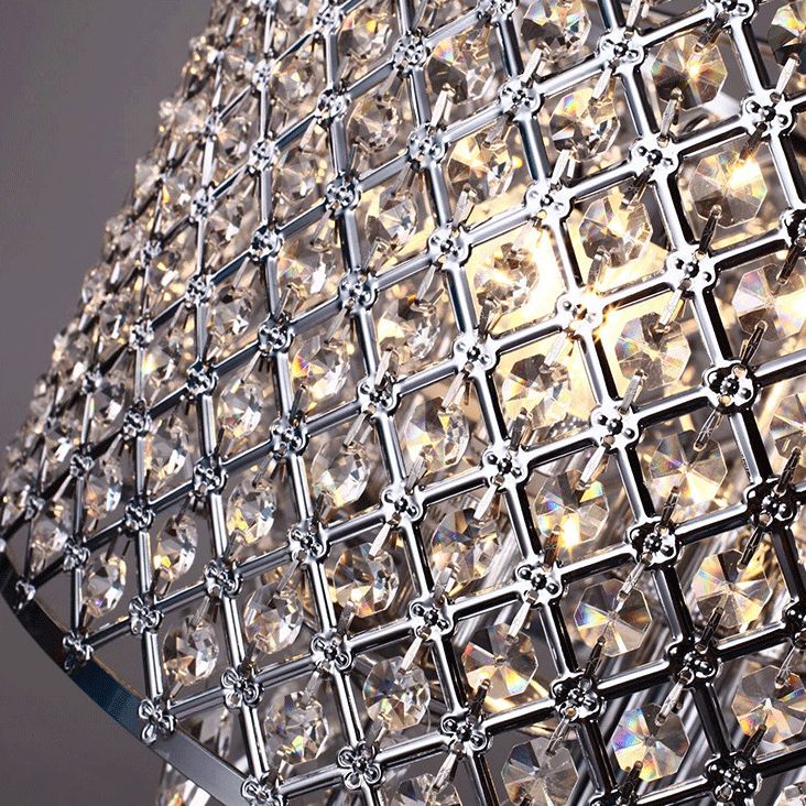 Chrom Finish Kerze Kronleuchter moderner 4-Licht-Metall-Pendellicht mit Drum-Kristallschatten