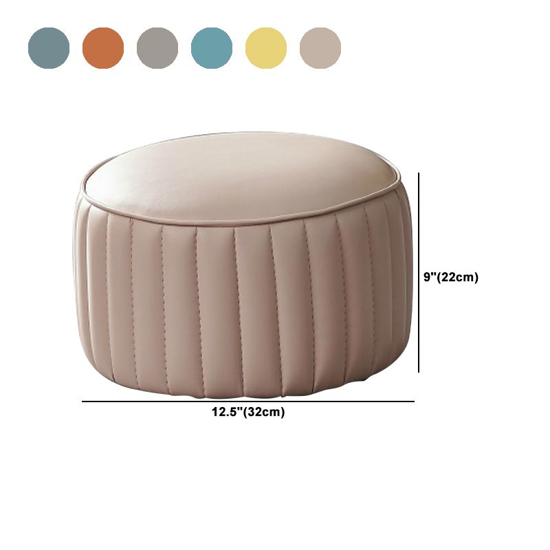 Contemporary Water Resistant Pouf Round Orange Leather Ottoman