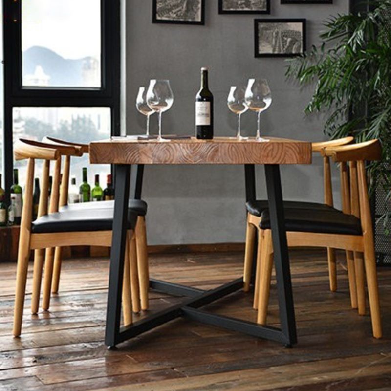 Natural Finish Solid Wood Dining Set 1/2/5 Pcs Industrial Dinette Table Set for Home